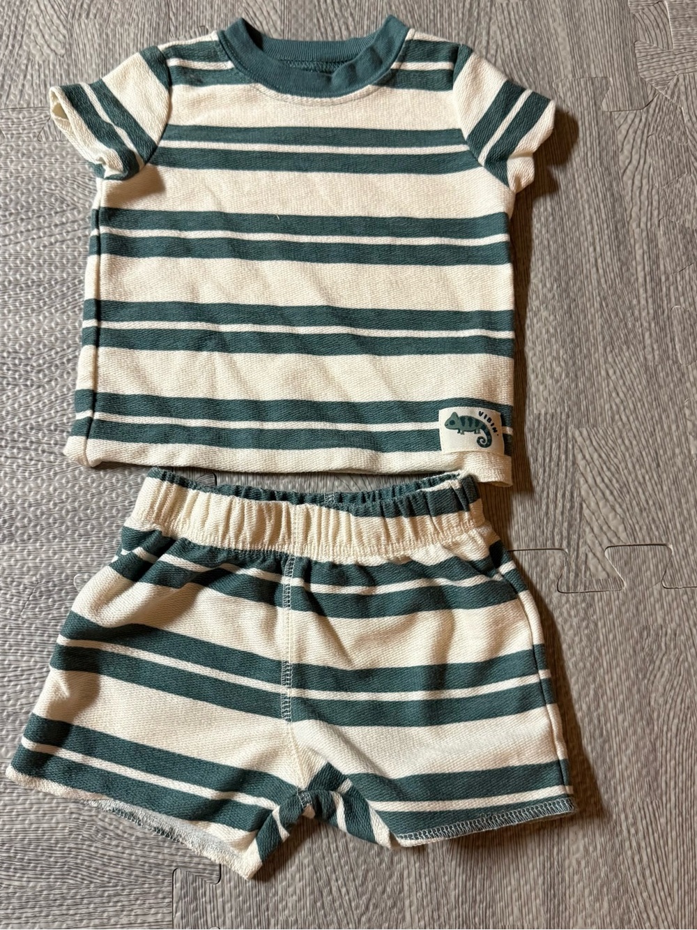 Carter's Green & Cream Striped Short Set